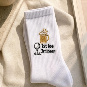 Broderade strumpor, personlig logotyp med namn, golfnöjesbroderi - bomullsblandning, enskilt par eller i bulk, present