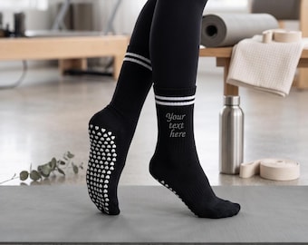 Personliga Pilates Grip-strumpor, Broderade text- och logotypstrumpor, Pilatesstudiostrumpor, Halkfria barrestrumpor, Instruktörspresent