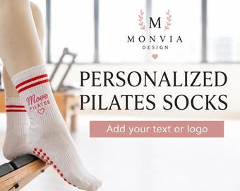 Personliga Pilatesstrumpor | Anpassade broderade greppstrumpor | Lägg till din logotyp eller text | Halkfria yogastrumpor | Pilatesstudiopresent | Anpassade barr