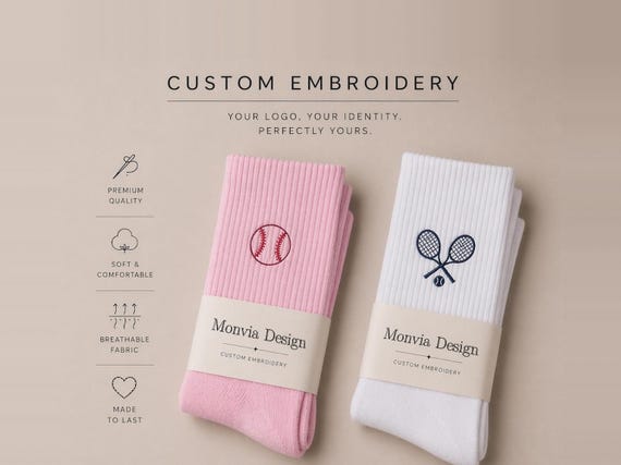 Custom Embroidered Logo Socks, Personalized Workplace Apparel, Club for Pilates, Tennis & Lifestyle Brands sock
