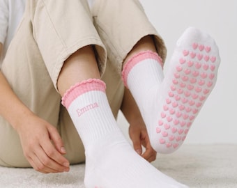 Pilates Grip-strumpor, personlig broderi - halkfri silikondragkraft, barre yoga-reformator, instruktörspresent