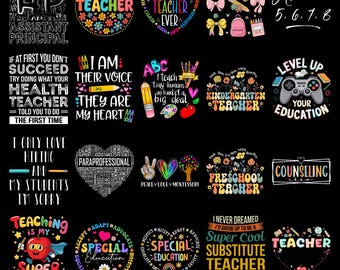 Teacher PNG Bundle, Best Teacher Ever Designs, Kindergarten Preschool Teacher Quotes, School Staff Shirt PNG, Back to School Sublimation
