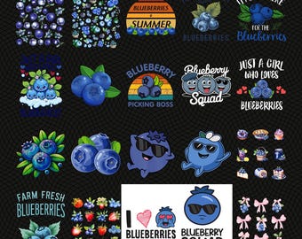 Cute Blueberry PNG Bundle, Funny Blueberries Sublimation Design, Summer Fruit Kawaii Png Digital Download, Blueberry Squad Png