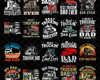 Best Truckin Dad Ever Png , Trucker Dad Sublimation Design, Vintage American Flag Png, Father's Day Png, Funny Dad Shirt Design