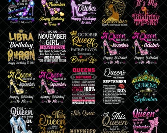A Queen Was Born In November PNG Bundle, Birthday Month Queen Shirt Design, November Birthday Girl Sublimation PNG