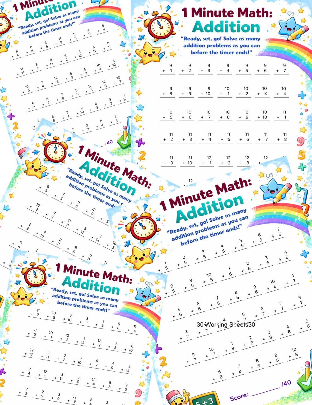 1 Minute Addition Math Drills | Kindergarten First Grade Practice (PDF ...
