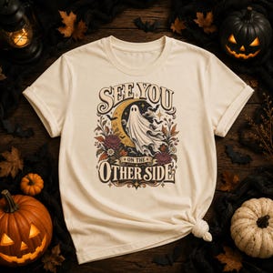 Halloween Ghost Shirt, Vintage Floral Ghost T-Shirt, See You On The Other Side Tee, Retro Halloween Shirt, Spooky Season Fall Tee