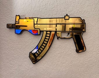 Cuadro acrílico con efecto espejo dorado AK47 Micro Draco