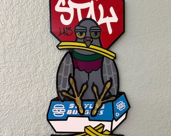 Paloma de comida rápida Staylab, brilla en la oscuridad, arte mural acrílico
