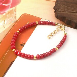 Faceted Ruby Rondelle Beads Bracelet Natural Red Gemstone Bracelet Handmade Jewelry for Women Stackable Bracelet