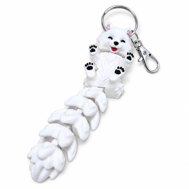 Movable Animal Keychain, 3D Printed Fidget Toy, Flexible Desk Ornament a Samoyed