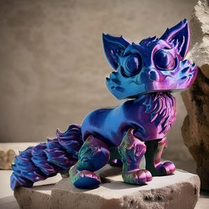 Articulated Dragon Fox Toy, Color Shift Silk PLA, Fidget Creature, Desk Companion