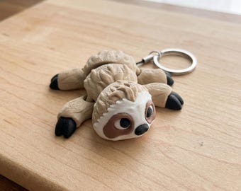 Articulated 3D Printed Sloth Keychain, Flexible Fidget Toy Bag Charm