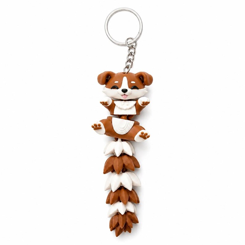 Movable Animal Keychain, 3D Printed Fidget Toy, Flexible Desk Ornament a dog