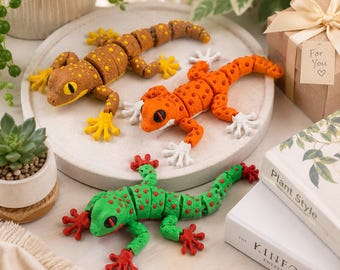 3D Printed Articulated Gecko Fidget Toy, Plastic Flexible Lizard Stress Relief Toy