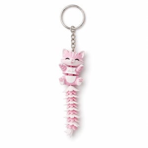 Movable Animal Keychain, 3D Printed Fidget Toy, Flexible Desk Ornament a pink cat