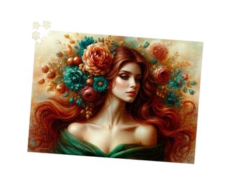 Puzzle Boho Donna Fiori, Estetica Bellezza Capelli Rossi Arte, Design in Legno 500 Pezzi