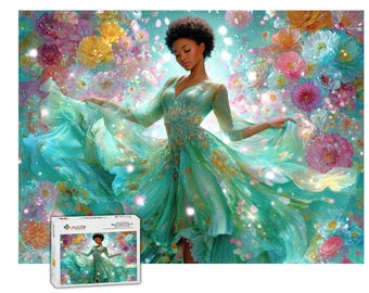 Puzzle afroamericano per adulti, puzzle in legno da 500 pezzi, elegante donna nera con un fantasioso disegno floreale