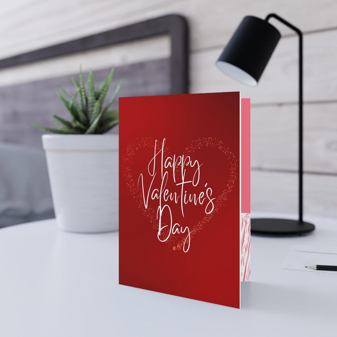 Happy Valentines Day Heart Pattern Greeting Card | Red Valentine Card ...