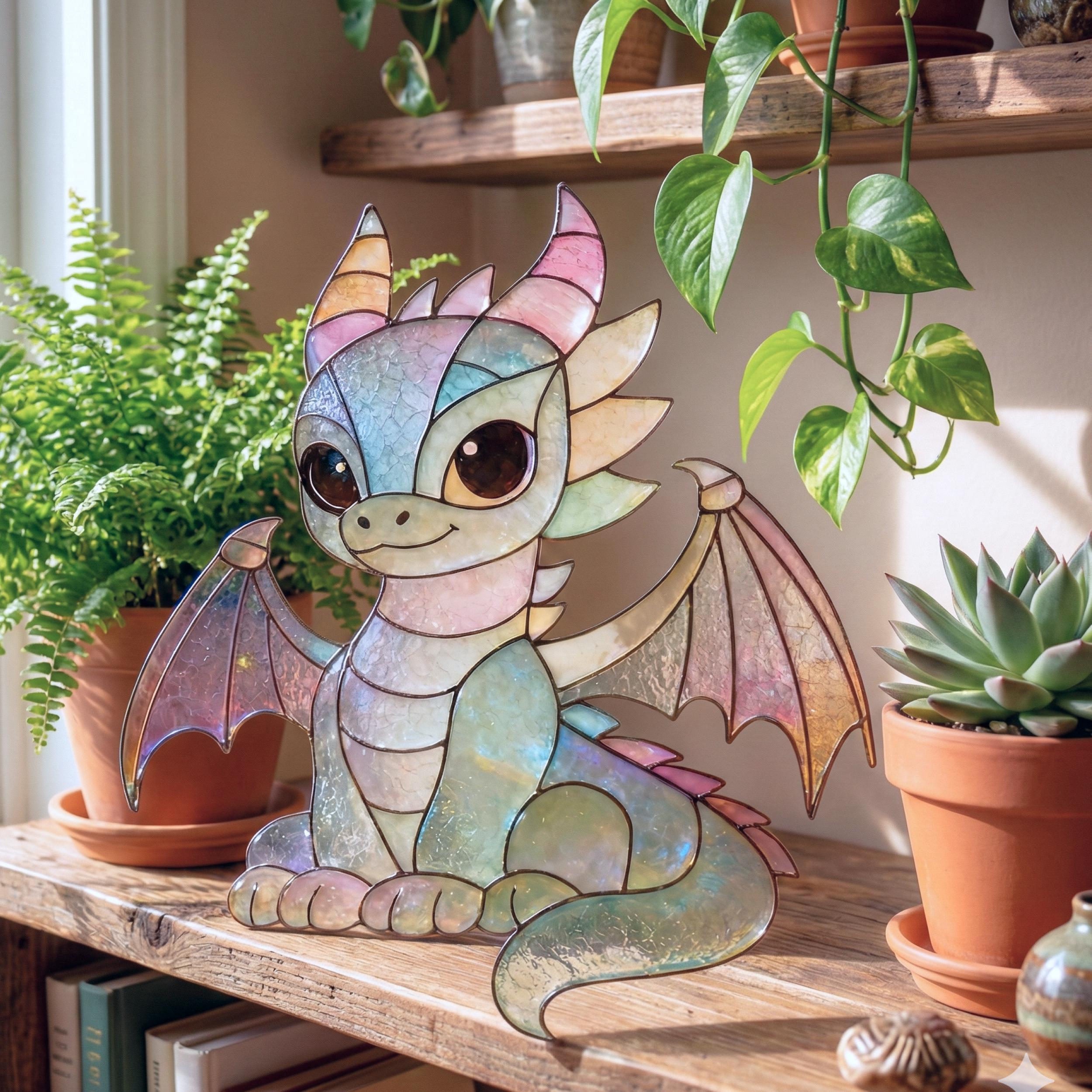 Little Dragon Stained Glass Pattern | Fantasy Dragon Window Suncatcher ...