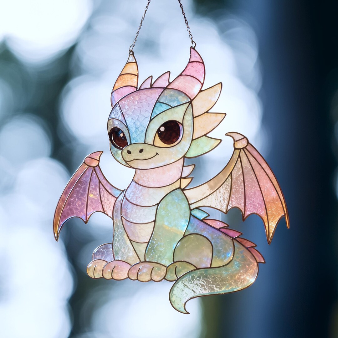 Little Dragon Stained Glass Pattern | Fantasy Dragon Window Suncatcher ...