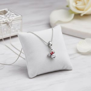 Minnie Mouse Dangle Charm – Sterling Silver CZ & Red Enamel Bow Pendant – Gift for Her, Birthday, Best Gift, Bracelet or Necklace Jewelry image 5