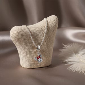 Minnie Mouse Dangle Charm – Sterling Silver CZ & Red Enamel Bow Pendant – Gift for Her, Birthday, Best Gift, Bracelet or Necklace Jewelry image 8