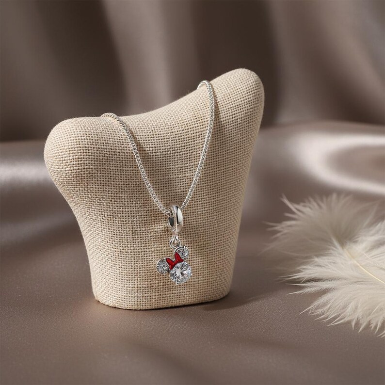 Minnie Mouse Dangle Charm – Sterling Silver CZ & Red Enamel Bow Pendant – Gift for Her, Birthday, Best Gift, Bracelet or Necklace Jewelry image 8