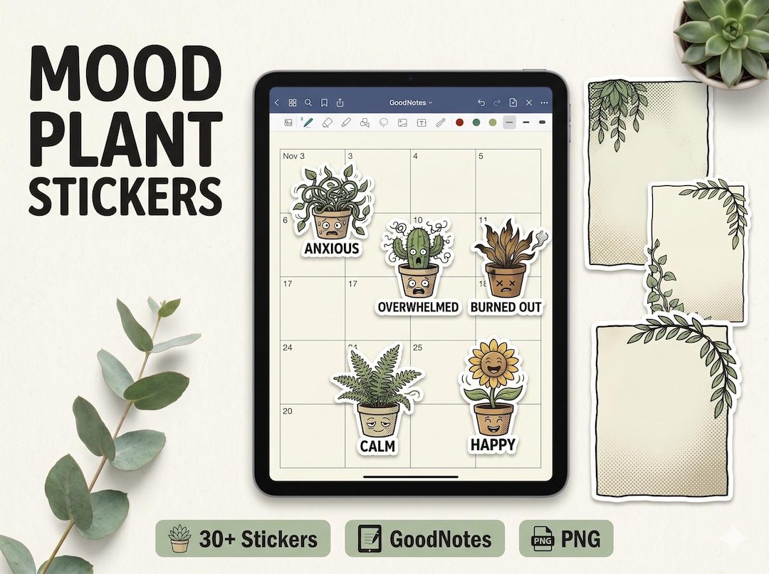 Goodnotes Mood Plant Stickers | Botanical Digital Planner Stickers ...