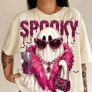 Glam Ghost PNG, Preppy Ghost PNG, Boujee Leopard Print Ghost, Bling Halloween Design, Spooky Ghost Graphic, pink Ghost Sublimation