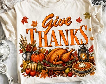 Give Thanks PNG, Thanksgiving Sublimation, Thankful Turkey PNG, Fall Autumn Shirt Design, Leopard Pumpkin Digital Download, Harvest Clipart