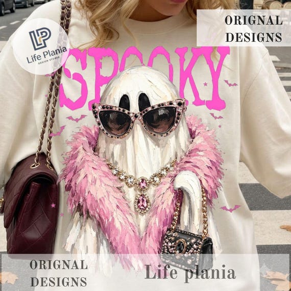Glam Ghost PNG, Preppy Ghost PNG, Boujee Leopard Print Ghost, Bling Halloween Design, Spooky Ghost Graphic, pink Ghost Sublimation