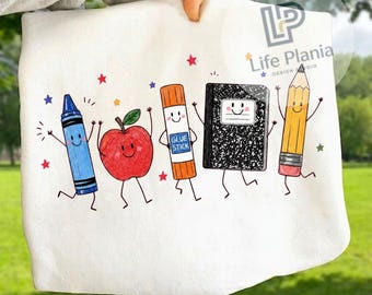 Back to School Png, Cute School Supplies PNG, Teacher Shirt Design, Crayon Apple Pencil Notebook Png, School Png Clipart, Sublimation PNG