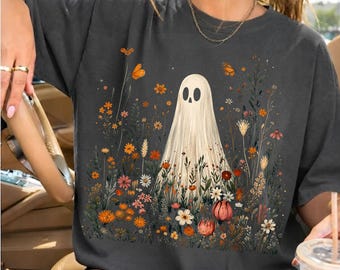 Wildflowers Ghost PNG, Spooky Season PNG, Floral Ghost Sublimation Design, Botanical Halloween Ghost, Boho Fall Shirt PNG, Cute Preppy Ghost