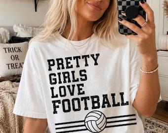 Pretty Girls Love Football PNG, Distressed Varsity Football Graphic, Football Mom Club, Retro Game Day Shirt Design, Sports Fan Sublimation