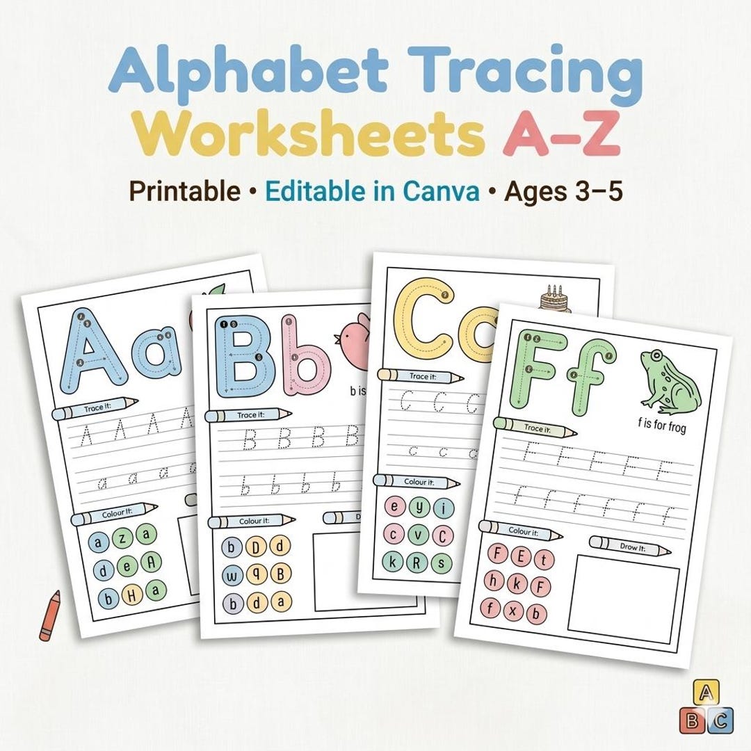 Alphabet Tracing Worksheets A–Z Printable | ABC Letter Writing Practice ...