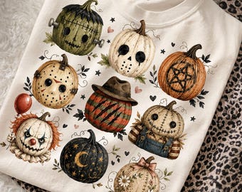 Horror Movie Pumpkins PNG, Halloween Pumpkin Sublimation, Scary Jack O Lantern Graphic, Retro Spooky Season Shirt PNG, Digital Download