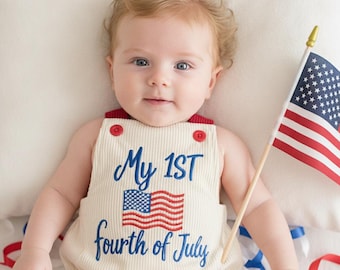 My 1st 4th of July Baby Bubble Romper | Vintage Embroidered Independence Day Outfit | First Holiday Milestone Bodysuit