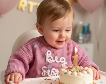 Conjunto de suéter de punto para hermana mayor y hermana pequeña, atuendo a juego para la fiesta de cumpleaños del bebé, fotos de anuncio de hermandad y un dulce regalo para el recién nacido.