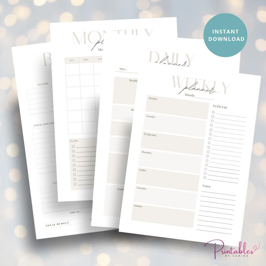 Printable Planner Bundle | Daily Weekly Monthly & Budget Planner ...