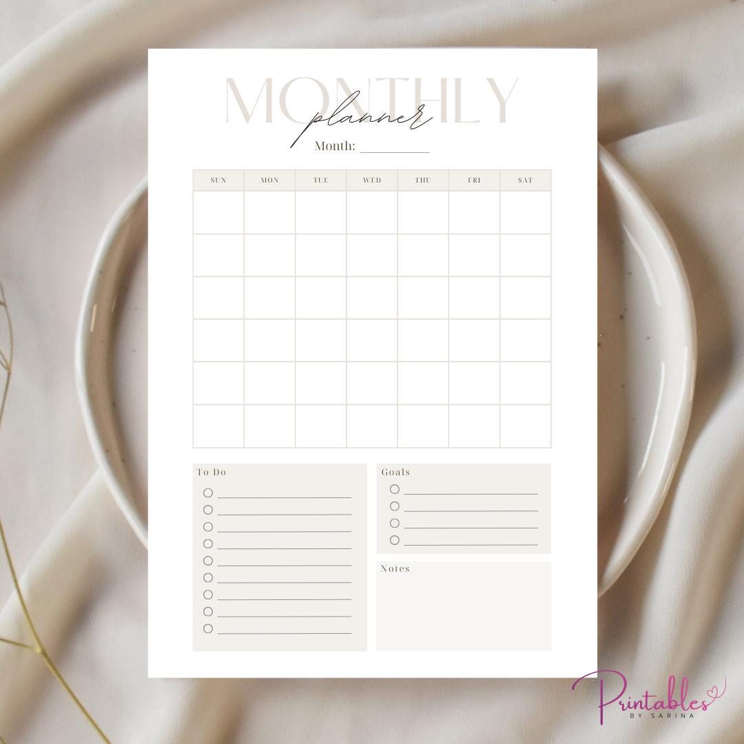 Printable Monthly Planner | Monthly Calendar Planner PDF | Instant