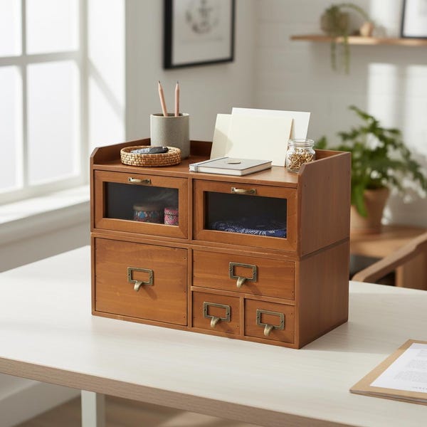 Caja organizadora vintage de madera con cajones para guardar joyas