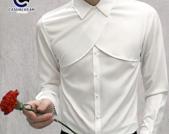 Chemise ajustée à manches longues | Haut formel décontracté boutonné | Soirée bureau streetwear moderne