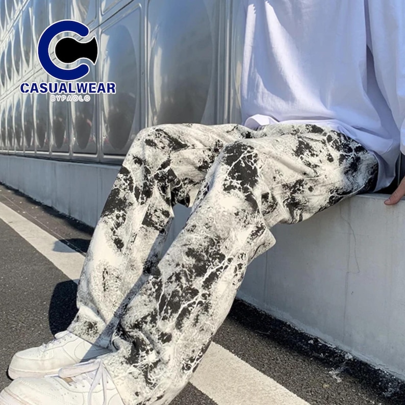 Printed Loose Jeans | Elastic Waist Denim Pants | Streetwear Casual Trousers | Y2K Urban Outfit

printed loose elastic waist denim jeans with streetwear casual outfit and sneakers