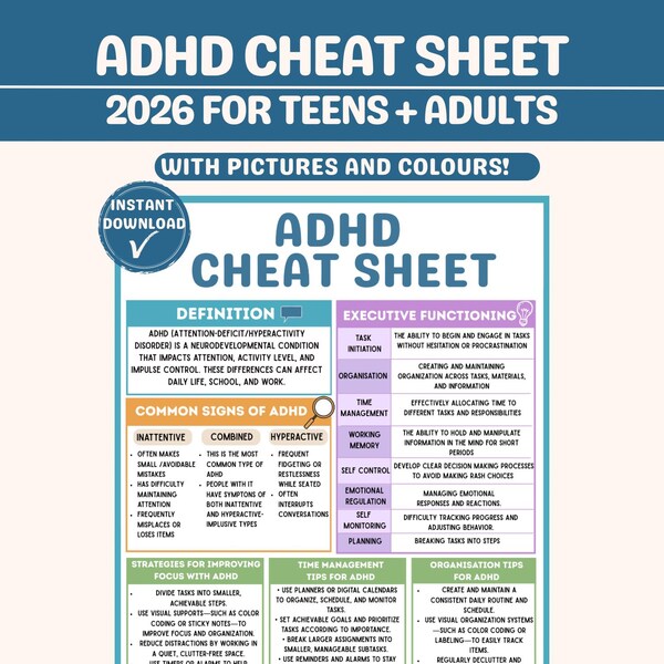 Adhd Cheat Sheet - Etsy