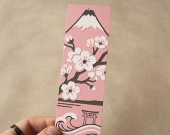 Japanese Sakura Bookmark | 3D Printed HueForge Bookmark | Mount Fuji Book Mark | Manga Reader Gift | Japan Inspired Desk Decor