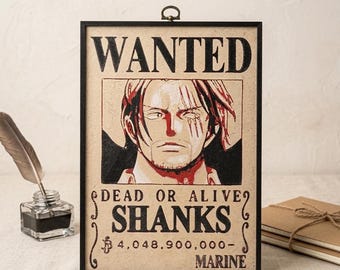 Shanks Wanted One Piece 3D Printed Wall Art | Anime Room Decor 15x10