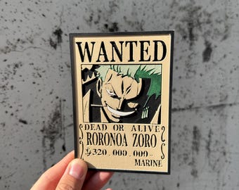 3D Roronoa Zoro Wanted Poster | One Piece 3D Printed Anime Wall Art 15x10 cm | Manga Desk Decor Collectible