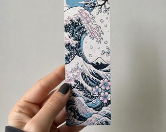 Japanese Wave Sakura Bookmark, 3D Printed Anime Bookmark, Ukiyo-e Inspired Manga Accessory, Japanese Book Lover Gift 15 x 5 cm