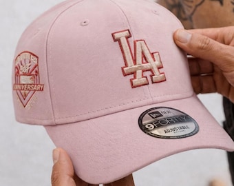 Black New Era 9FORTY Los Angeles Dodgers Curved Brim Baseball Hat, Pink Embroidered LA Logo & Pink Undervisor